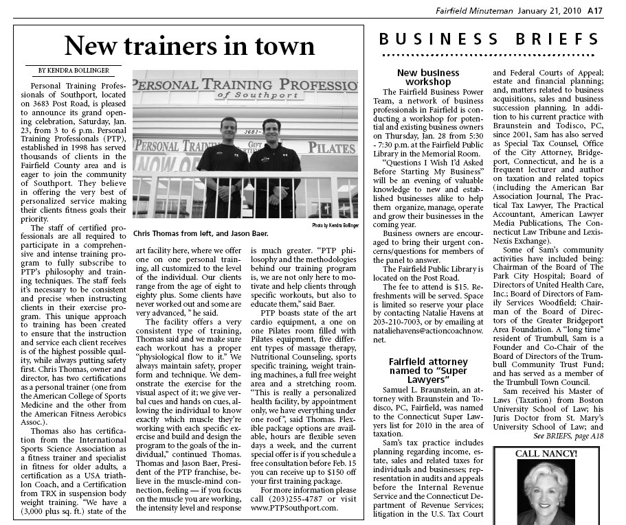 New Trainers in Town | Fairfield Minuteman | January 21, 2010