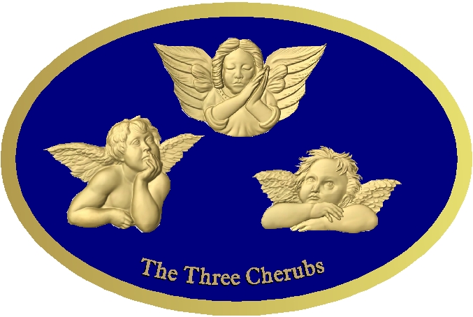 D13369 - Three Cherubs 3D carved and Gold-leaf gilded