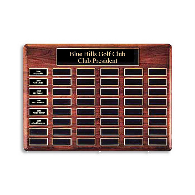 E14705 - Wooden Golf Club Perpetual Wall Plaque with Brass Engraved Tags 