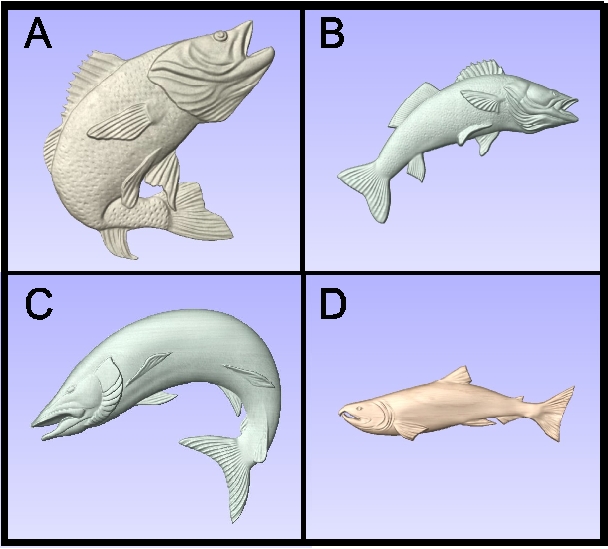M22961 - Carved 3D Wood Appliques of Fresh-Water Fish  (Muskie, Bass)
