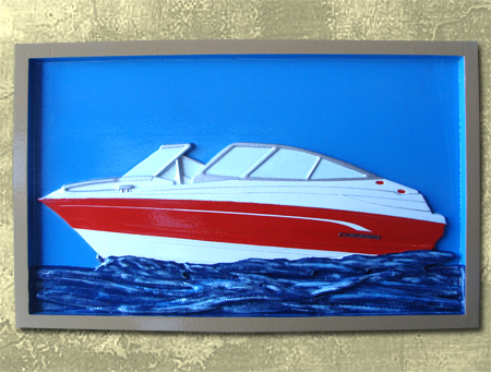 M22197 - Carved Handpainted Speedboat Plaque