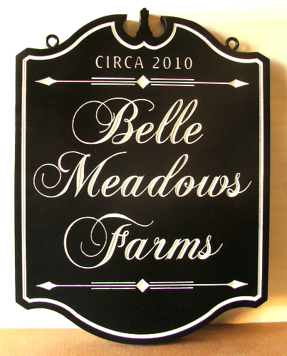 O24003 - Elegant Engraved Premier Farm Sign with Gold Leaf,"belle Meadows Farm"