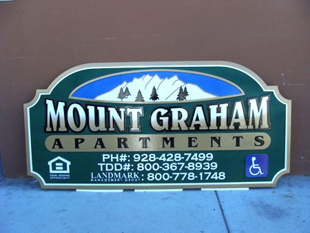 M22199- Carved Wood Apartment Sign with Snow-Capped Mountain 