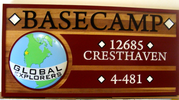 M3715 - Routed Redwood Sign with Carved Emblem