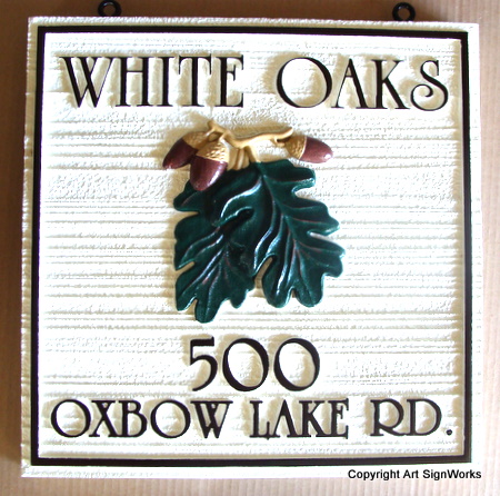 M22048 - White Oaks Property Address Sign with Oak Leaf & Acorn Cluster