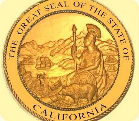 W32073- Great Seal of California Carved HDU Plaque, Gold Leaf over Metallic Gold Paint