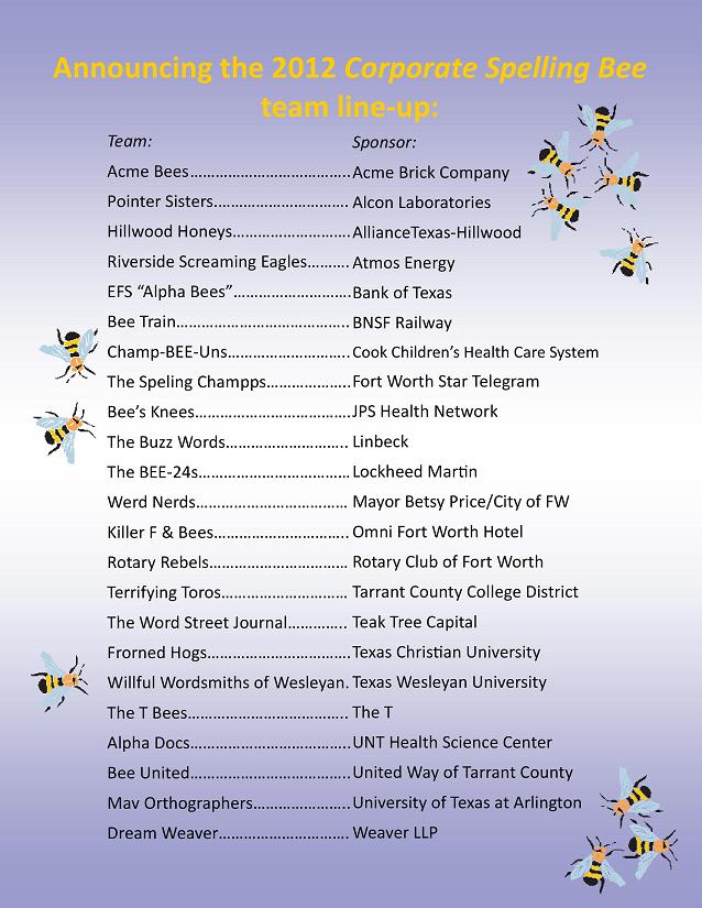 2012 Spelling Bee Teams