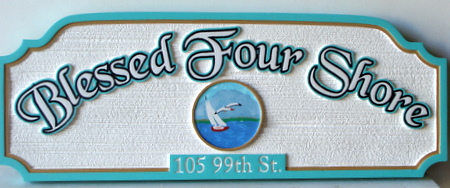 L21256 - Carved and Sandblasted Seashore House with Sailboat