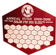 This custom plaque was fabricated to recognize the generosity of donors who financed the construction of a new science laboratory.