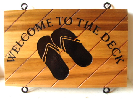 M3401 - Natural Cedar Beach-House Sign with Sandal Art 