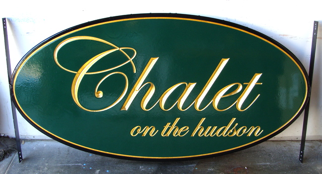 M22001 - Elegant Gold-Leaf Engraved Sign, for Chalet Property above Hudson River