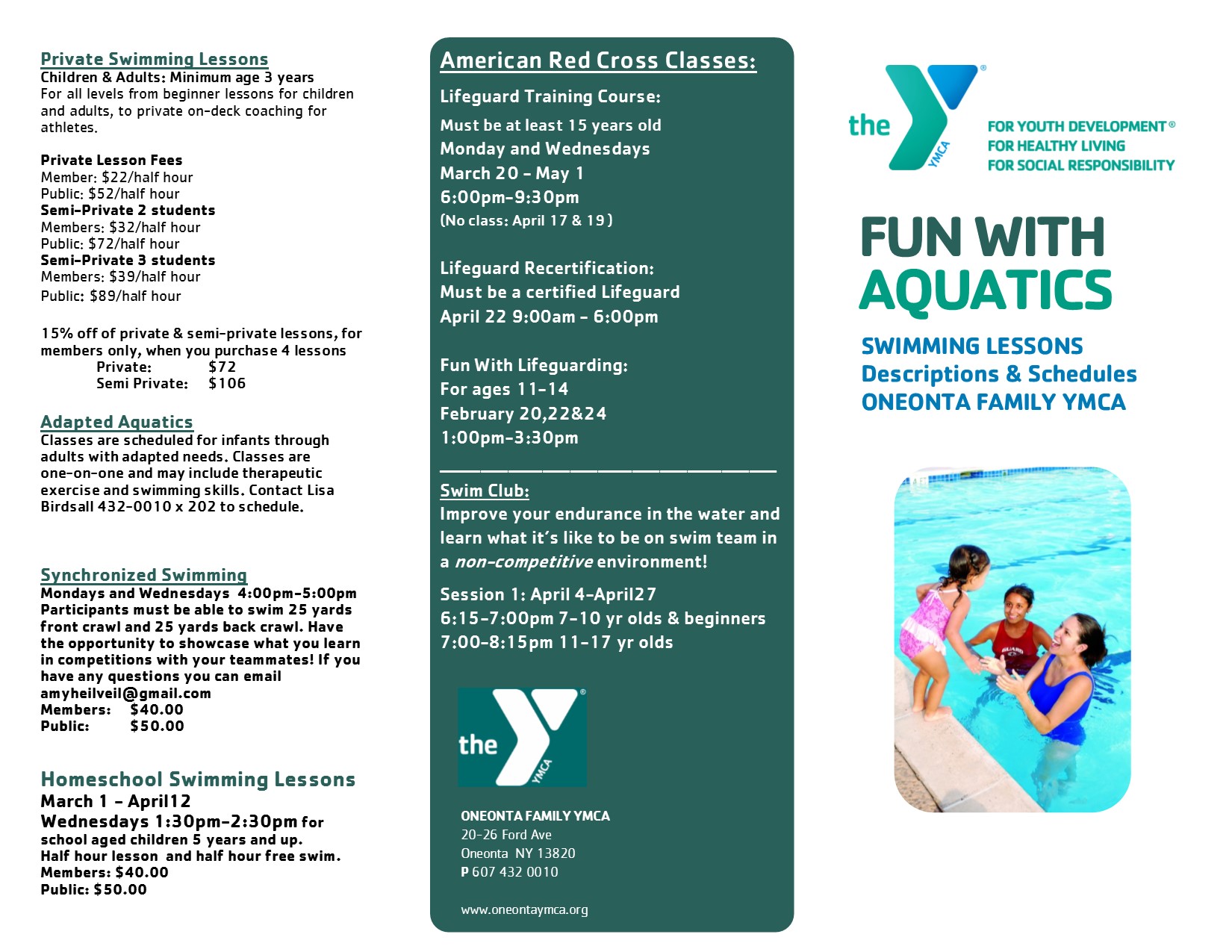 Aquatics Class Descriptions at the Oneonta Family YMCA