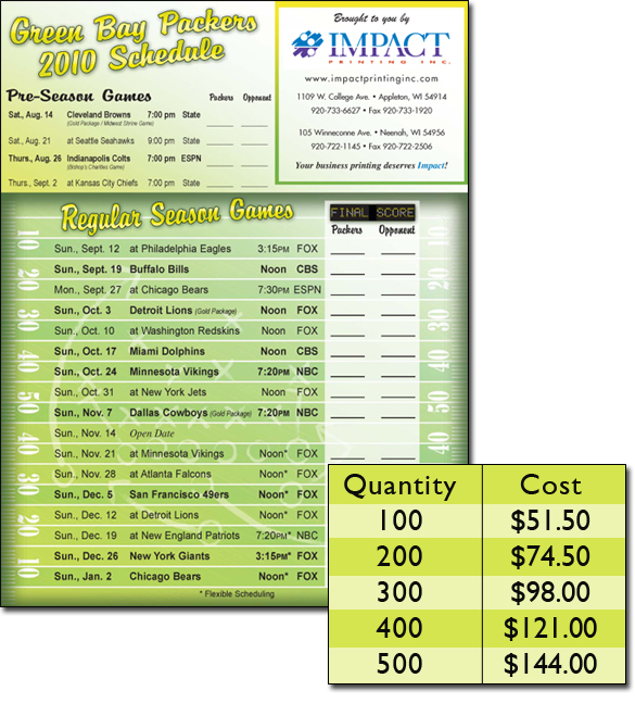 Packer Schedule Pricing