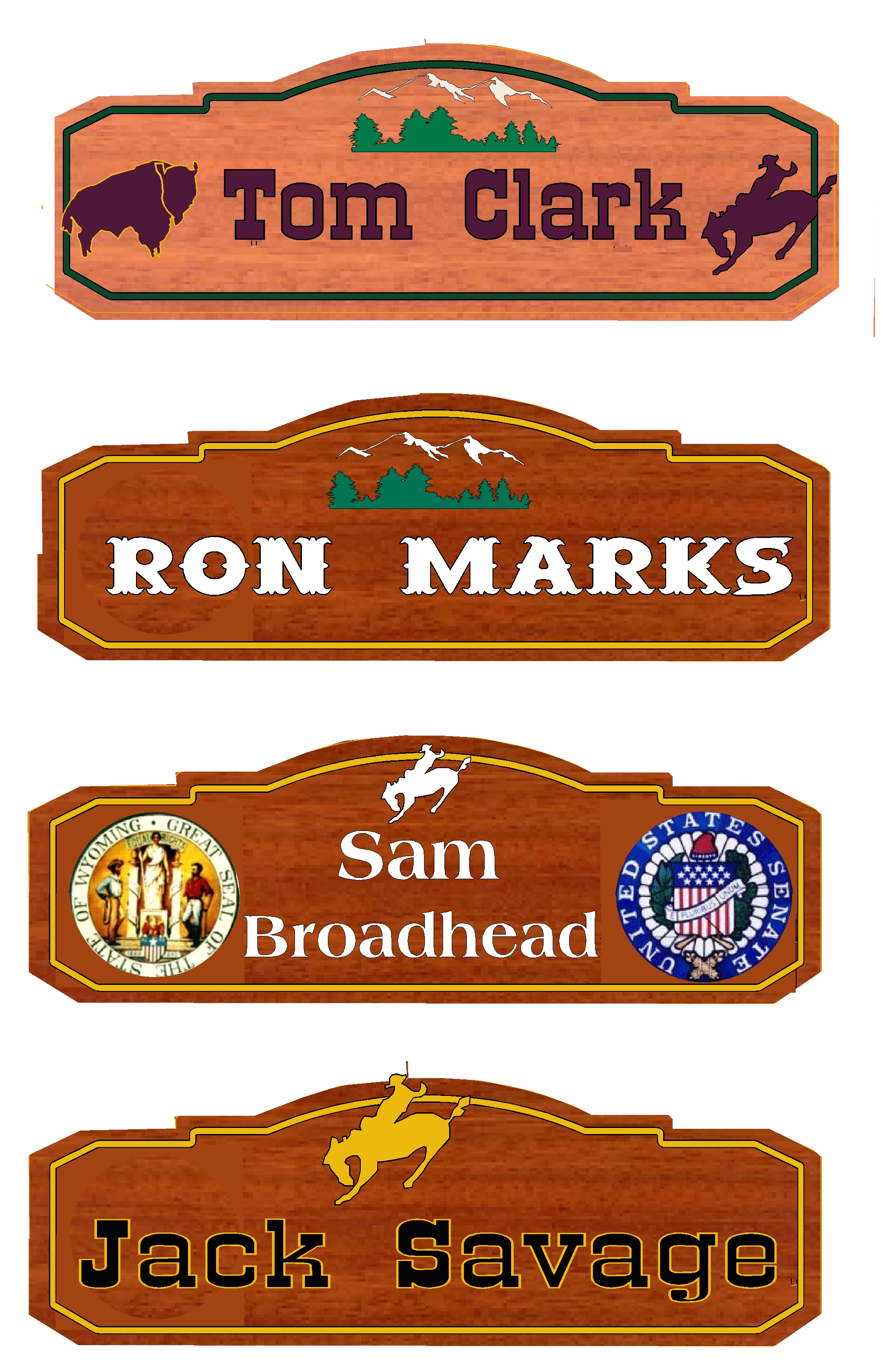 M4892 - $75 -Western motif exotic  wood desk nameplates (10 x 4 inches)