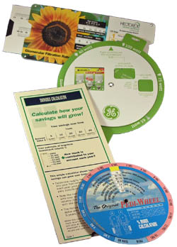 Datalizer Custom slide charts, GE CFE wheel, retirement savings side chart, Pedi-Wheel Dosage Calculator