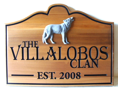 M3080 - Natural Cedar Cabin Sign with Carved Wolf