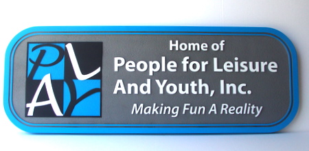 M8054 - Large Carved Wood Commercial Sign for "People for Leisure"