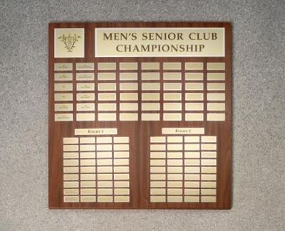 E14710 - Perpetual Mahogany Wall Plaque with Engraved Brass Tags; Golf Club Championship Winners