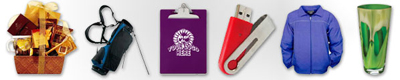 pix of candy, golf bag and other promotional products