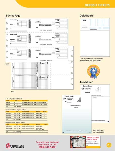 Laser (3 to a Page) Deposit Ticket