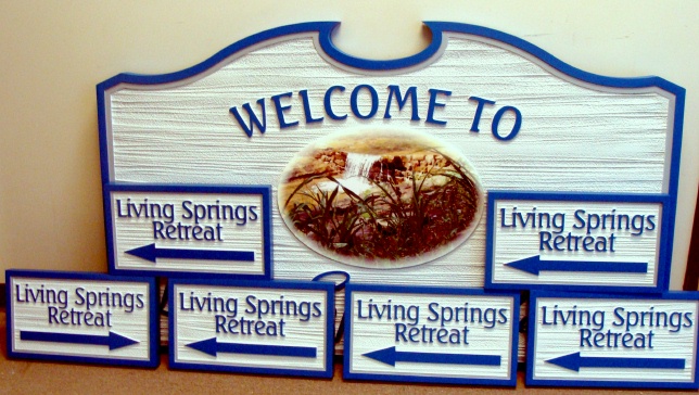 M22011 - Sandblasted HDU Waterfall Sign with Digital Vinyl Applique
