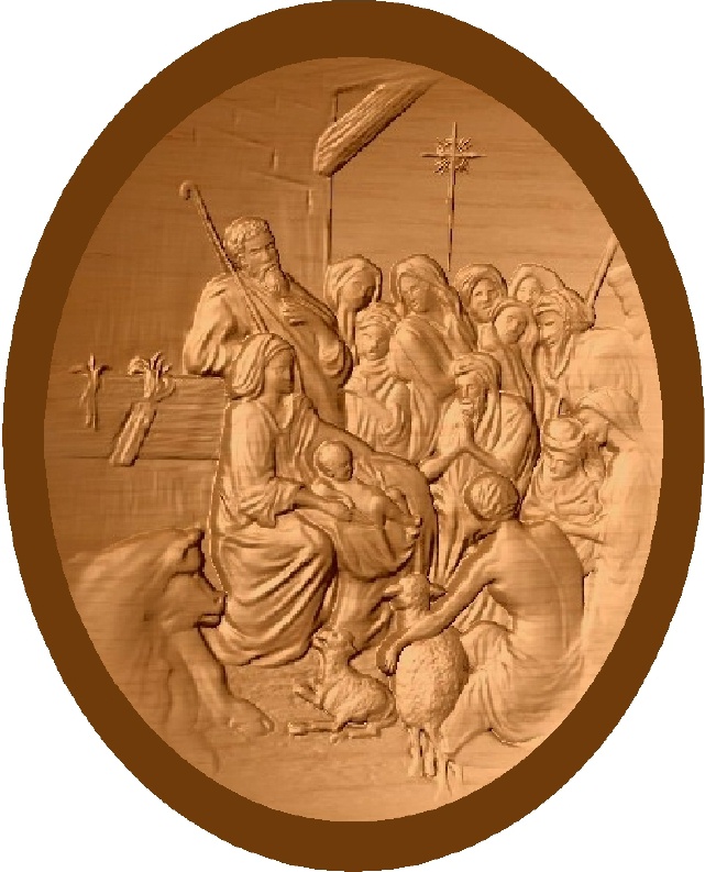 D13354 - Copper-gilded carved bas-relief Mahogany plaque