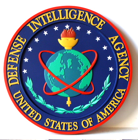 V31135 - Carved Wood Wall Plaque of the Seal of the Defense Intelligence Agency, DIA (Small Size)