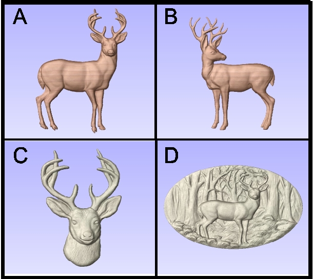 M22948 - Carved 3D wood Appliques of Deer