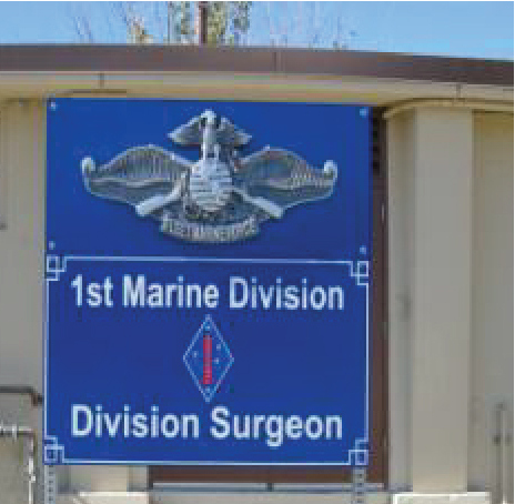 V31424A - Carved 3D USMC Emblem on Division Surgeon Sign at Camp Pendleton