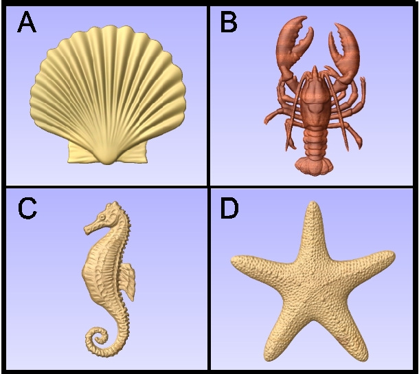 L21911- Carved Marine Animals (Seahorse, Starfish, Shell and Lobster)
