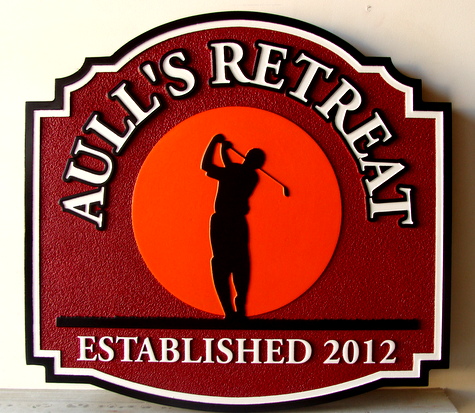 E14787 -Golfer Residence Sign with with "Top of Swing" Silhouette Image
