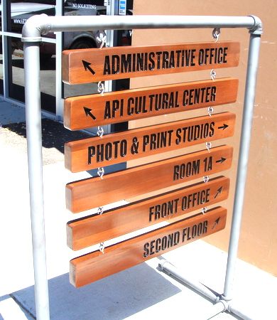 M3926 - Hanging Engraved Cedar Wayfinding Signs, for a Museum 