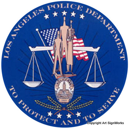 X33420 - Los Angeles Police Seal Carved Wood Wall Plaque