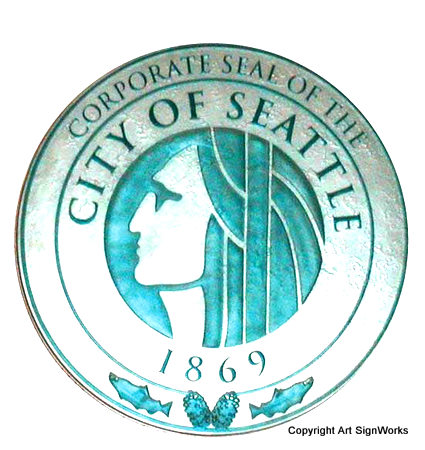 X33180 - Carved Wood Wall Plaque of the Seal of the City of Seattle