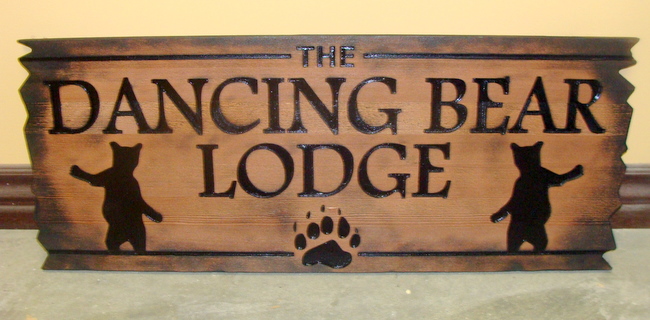 M22201 - Engraved Rustic Cedar Sign with Dancing Bears