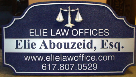 A10056 - Carved and Sandlasted Law Office Sign with 3D Scales of Justice