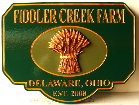 O24161 - 3D Carved Ohio Farm Sign with Wheat