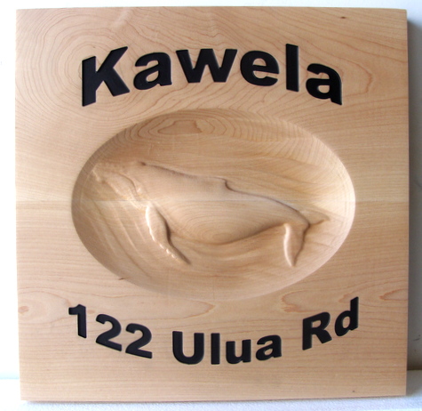 L21601 - Carved Wooden Property Address Sign with Humpback Whale