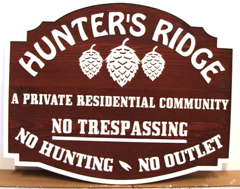 M22237 - Stained Cedar Sign for Residential Community in Mountains, with Pinecones 