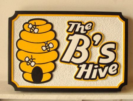 Q25624 - Carved Wood "Bee's Hive" Honey & Food Shop Sign