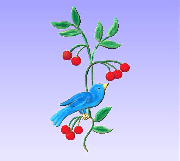 M2989 - Carved Bird on Branch, painted enamels