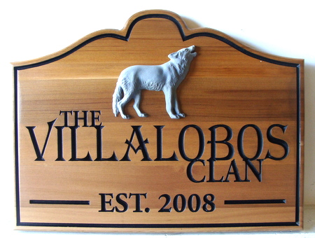 O24128 - Engraved Cedar Wood Ranch Sign with 3D Carved Wolf