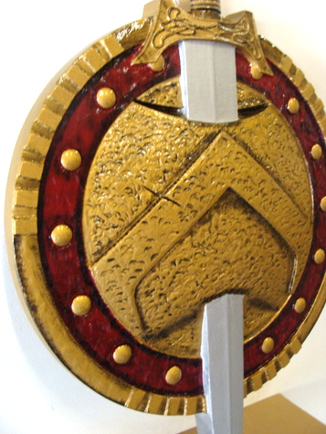 N23318 - Carved Wood Medieval Sword & Shield Wall Plaque