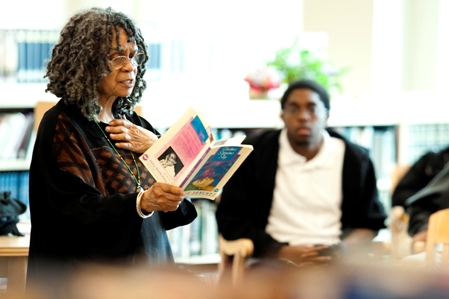 Sonia Sanchez shares her work with Carver High School (Montgomery) students as part of the Forum’s Alabama Book Festival Community Outreach program. (Robin Cooper)