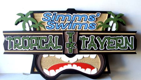 Y27227 - Dimensional Carved Tropical Tavern Wood Sign