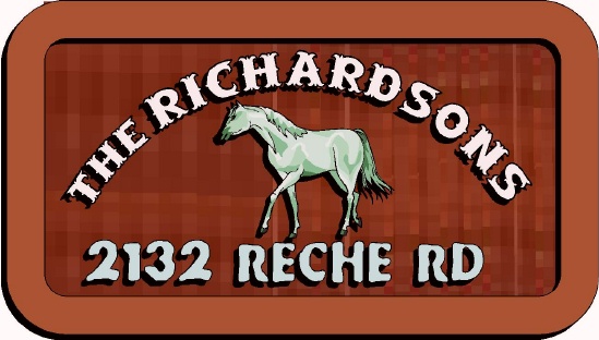 P25435 - Sandblasted Address Sign with White Horse in Profile