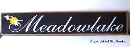 I18033 - Elegant Property Name Plaque, Meadowlake,with Flying Geese 