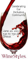 Wine Glass with information on Omaha event