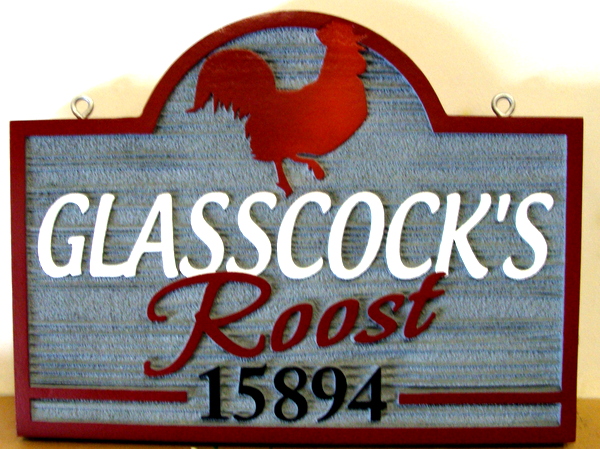 O24143 - Sandblasted HDU Address Sign for Poultry Farm,"Glasscock's Roost"