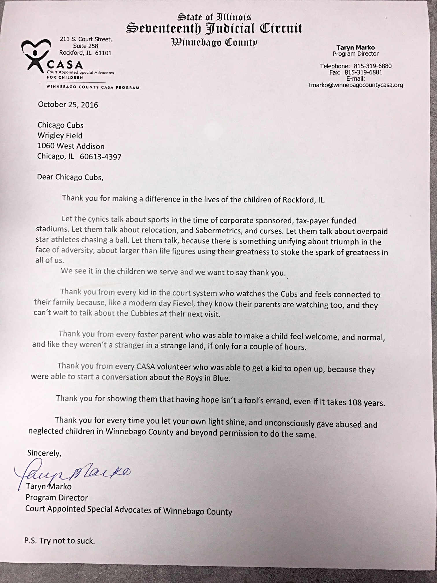Chicago Cubs make a difference in the lives of children in Rockford, Illinois